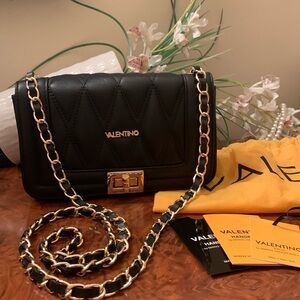 Valentino Leather Shoulder Bag Gold/Leather Chain